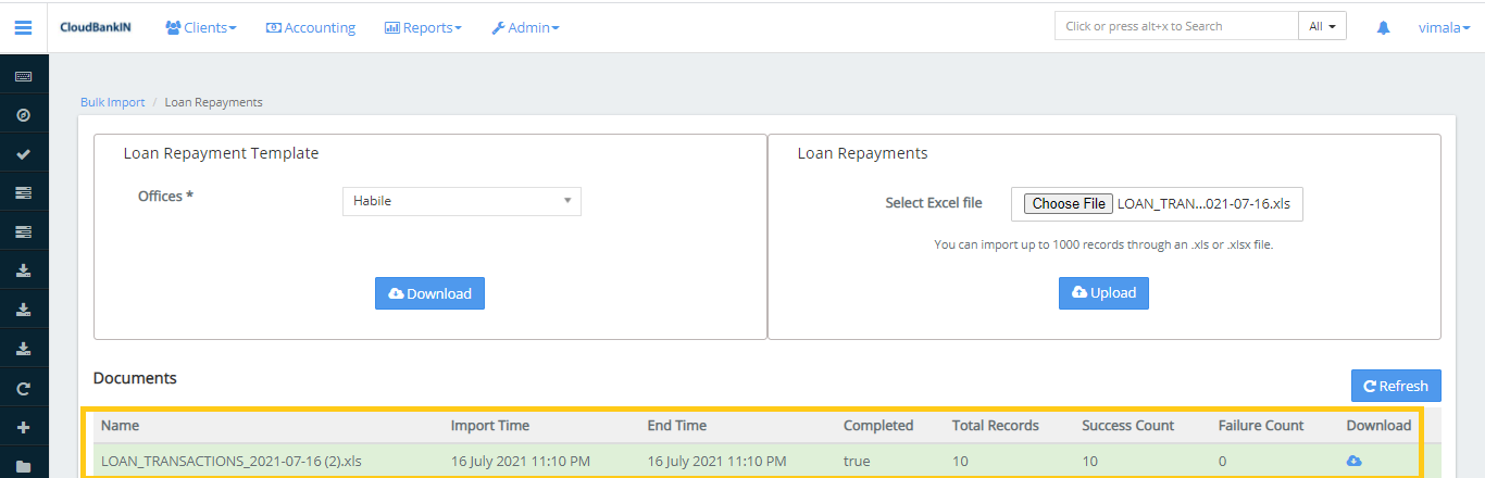 Bulk Import - Loan Repayment - Data Import