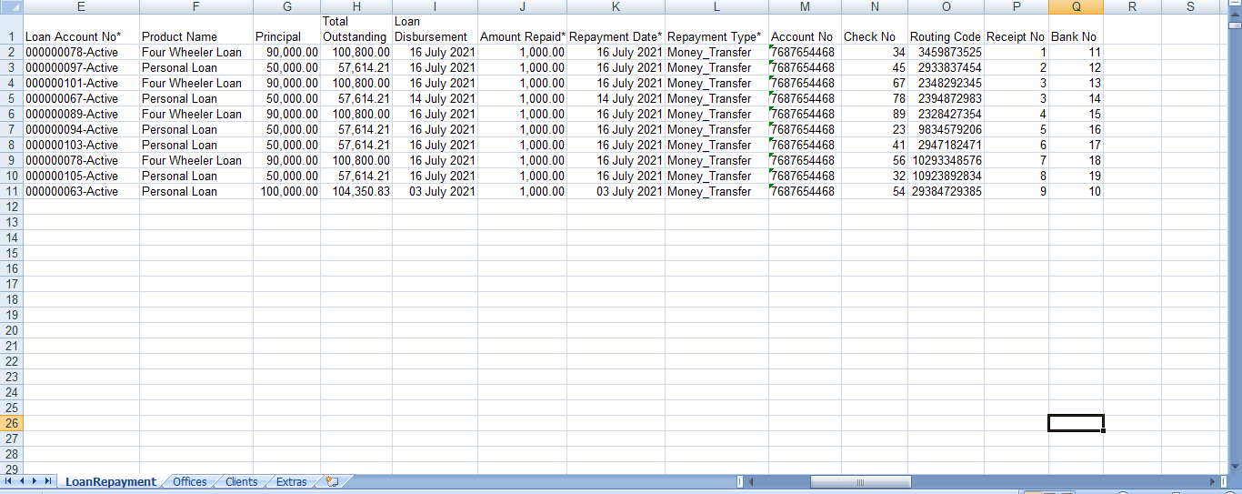 Bulk Import - Loan Repayment - Data