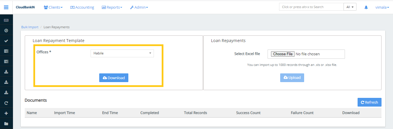 Bulk Import - Loan Repayment - Template