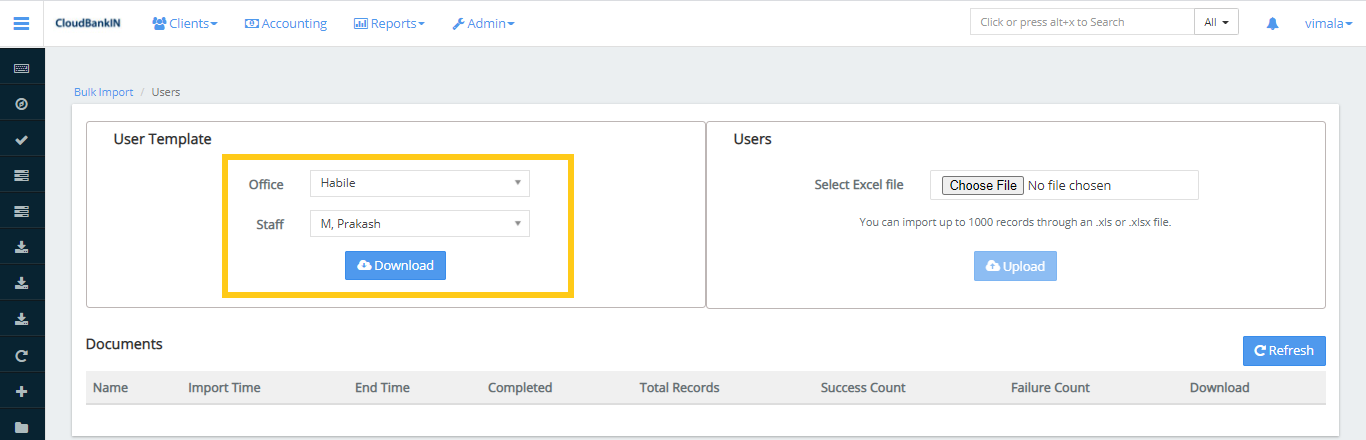 Bulk Import - User Template