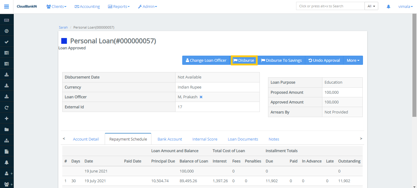 Create Loan - Cancel Disbursed Amount