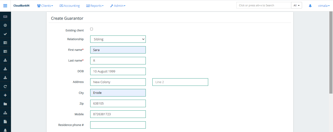 Create Loan - Create Guarantor