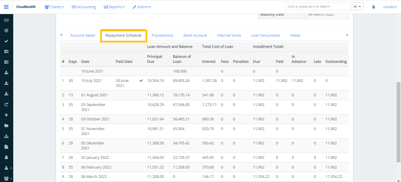 Create Loan - Repayment Schedule