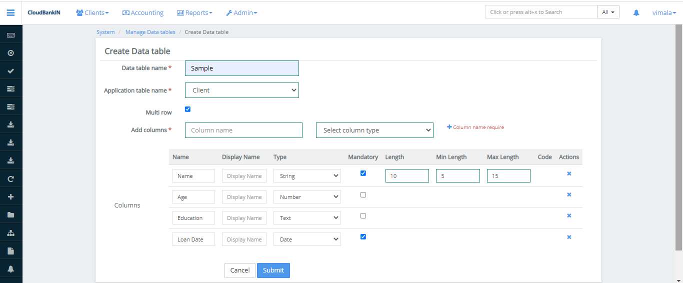 Create Data Table