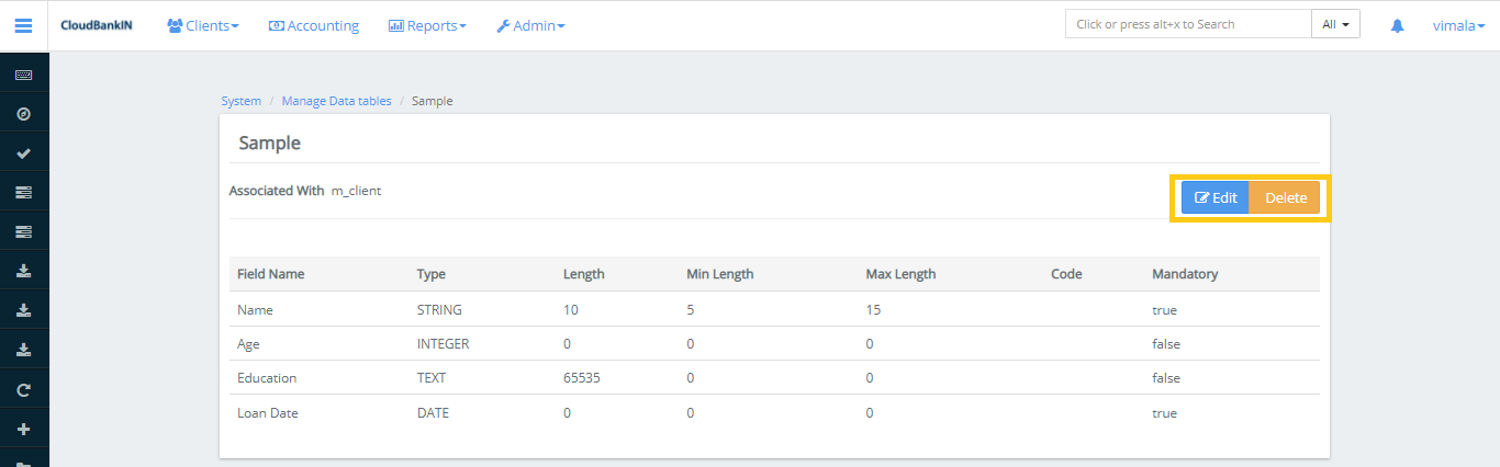 Edit or Delete - Data Table