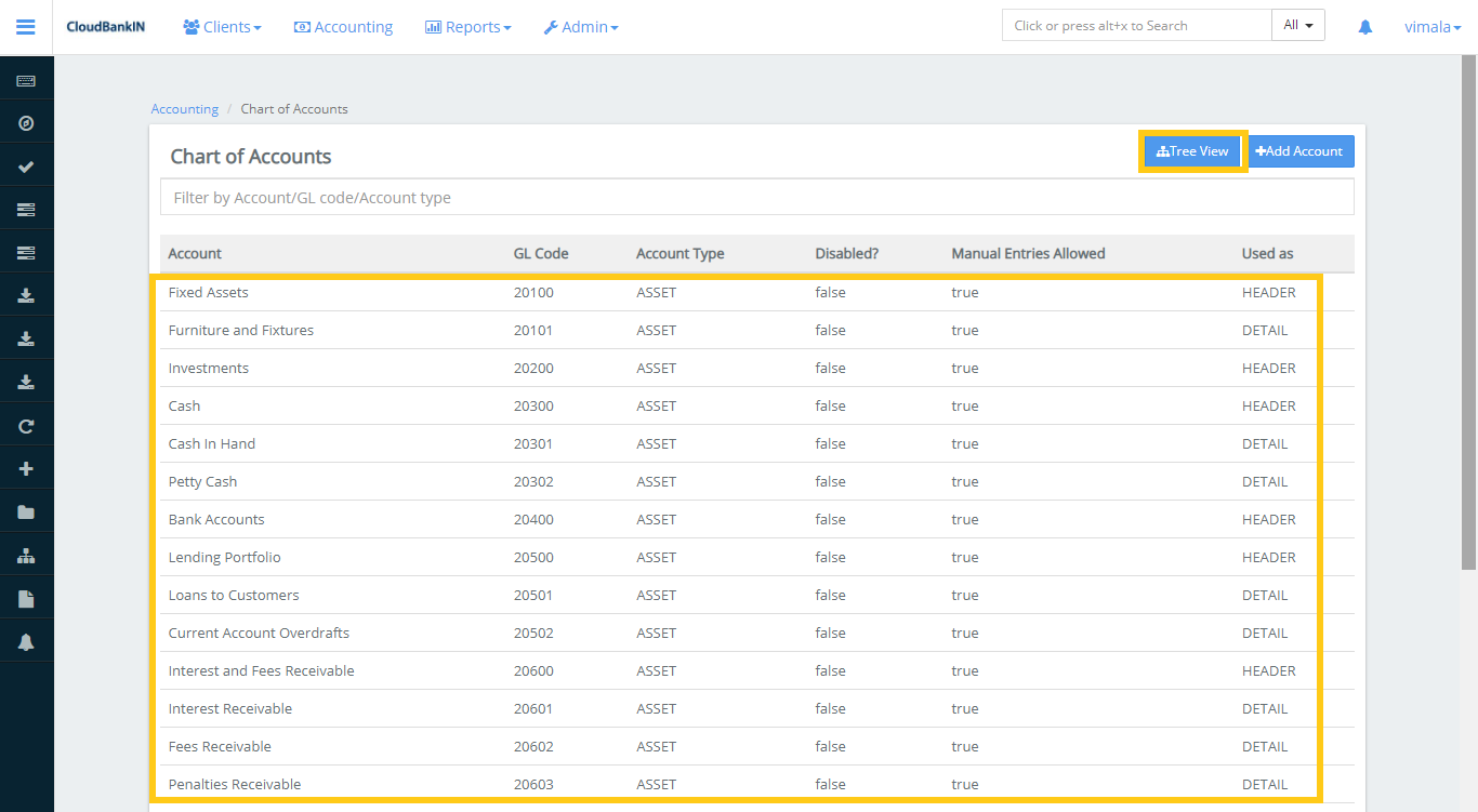 Chart of Accounts - Existing List