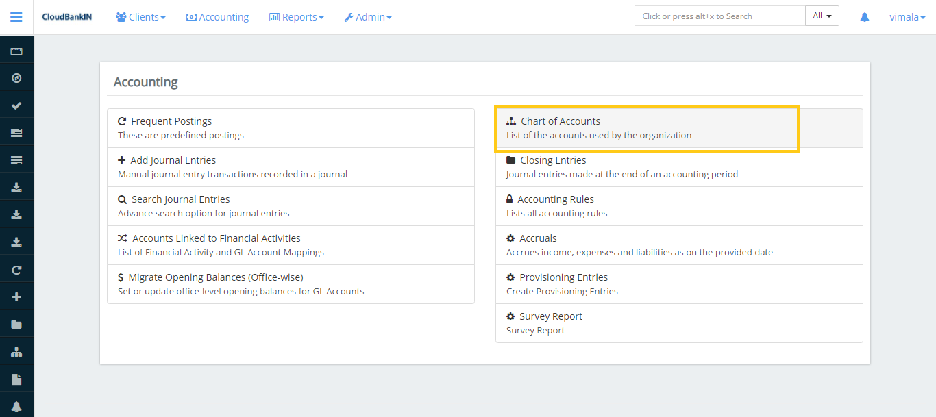 Chart of Accounts